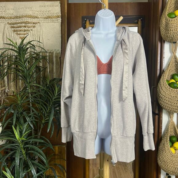 Vintage Victorias Secret Satin Lined Hoodie M | Gray Taupe Zip Up Y2K Loungewear - Picture 2 of 14